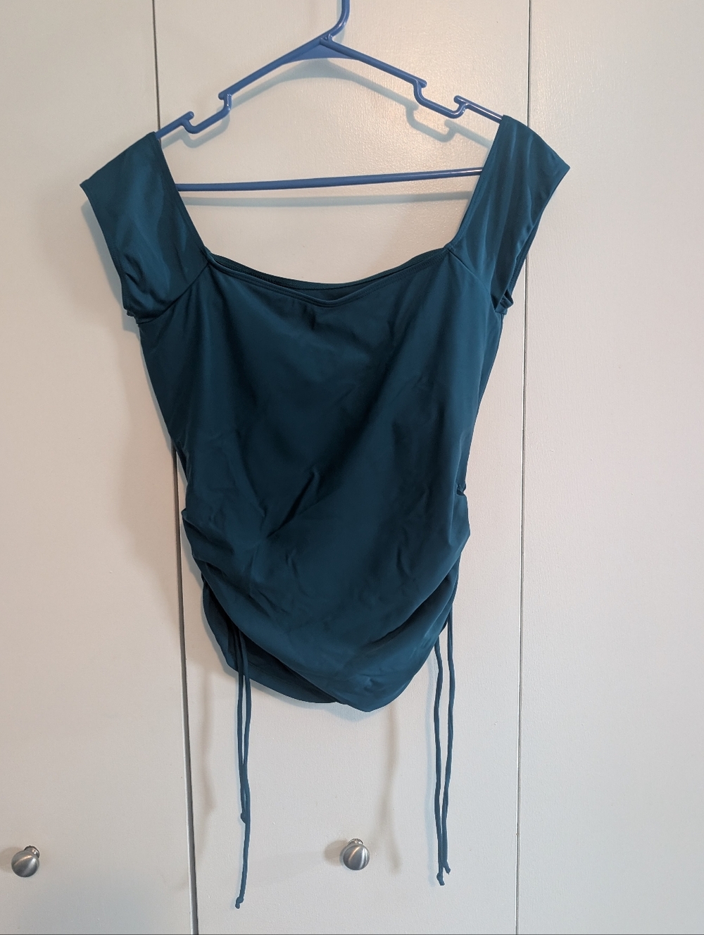 Janela Bay Wide Strap Swim Top Tankini Dark Teal Ruched Sides Size Large